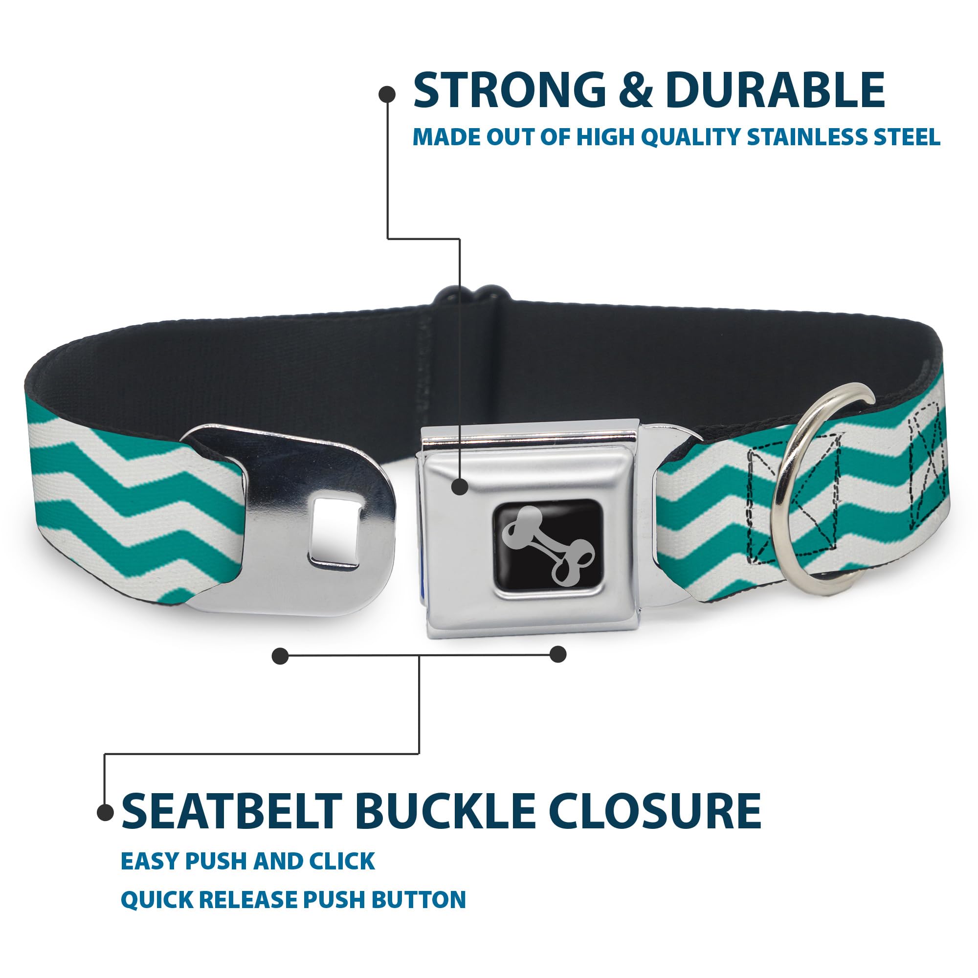 Buckle Down 9 – 38,1 cm Chevron a Righe Bianco/Verde Acqua Collare Bone, Piccolo
