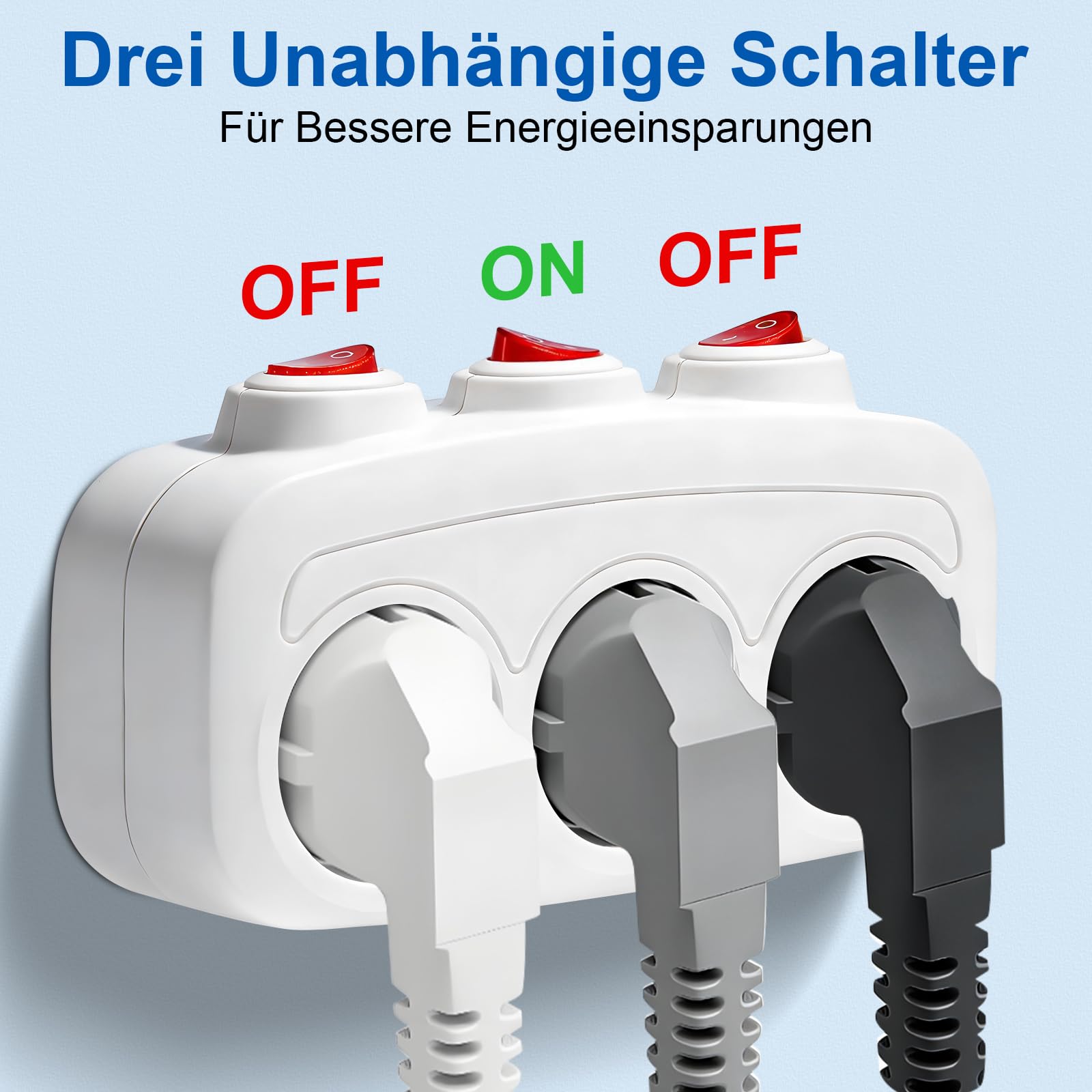 3-Fach Steckdosenleiste mit einzeln Schalter,16A/250V 3680W Steckdosenadapter mit Mehrfachstecker für Steckdosen - Mehrfachsteckdose mit Kindersicherung für Küche,Büro oder Heim,Weiß