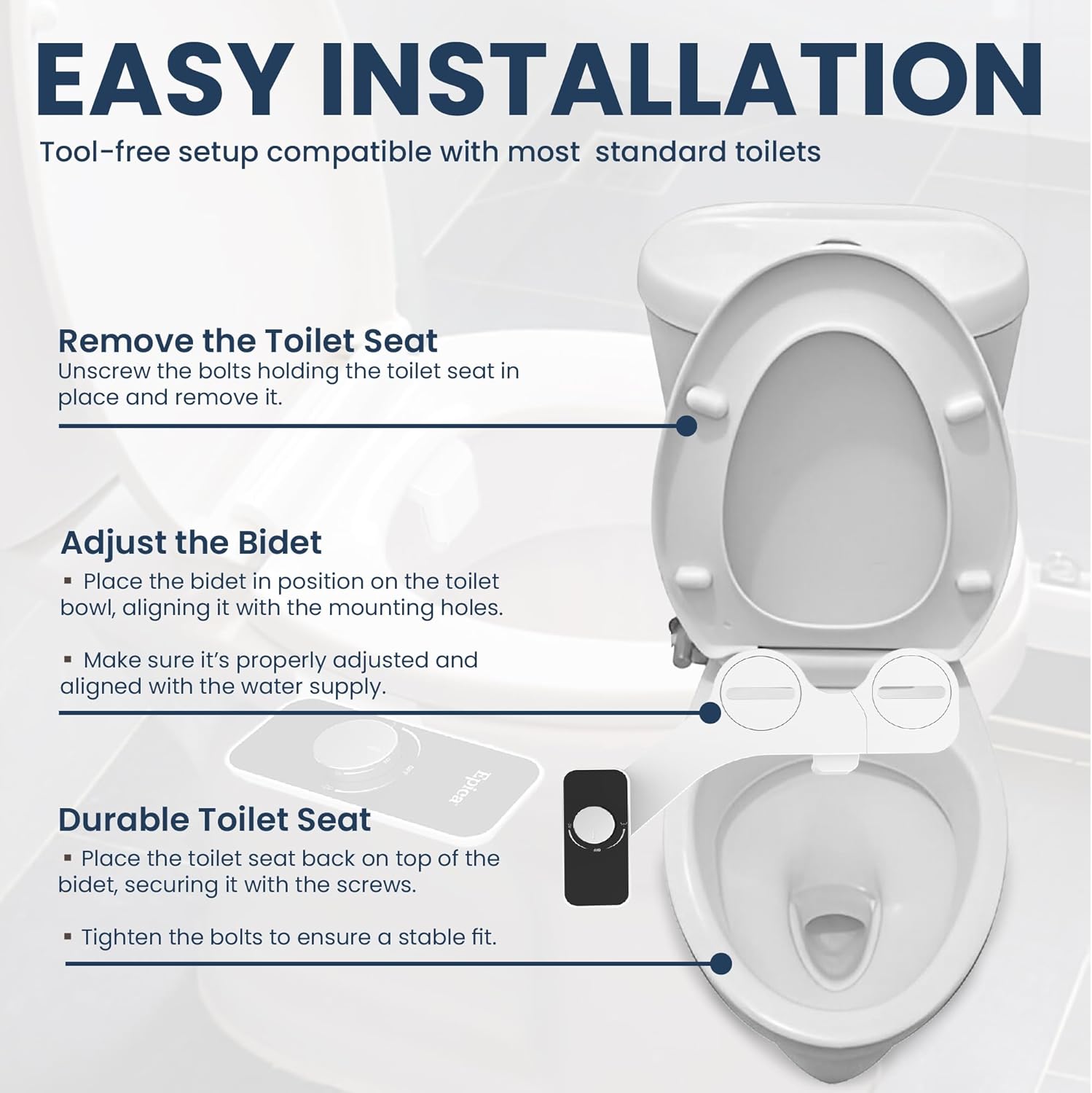 Epica Bidet for Toilet Seat – Warm Water, Adjustable Pressure & Temperature Control, Handheld Sprayer, Easy Installation, Portable Eco-Friendly Bidet for Men & Women, Toilet Hygiene Solution