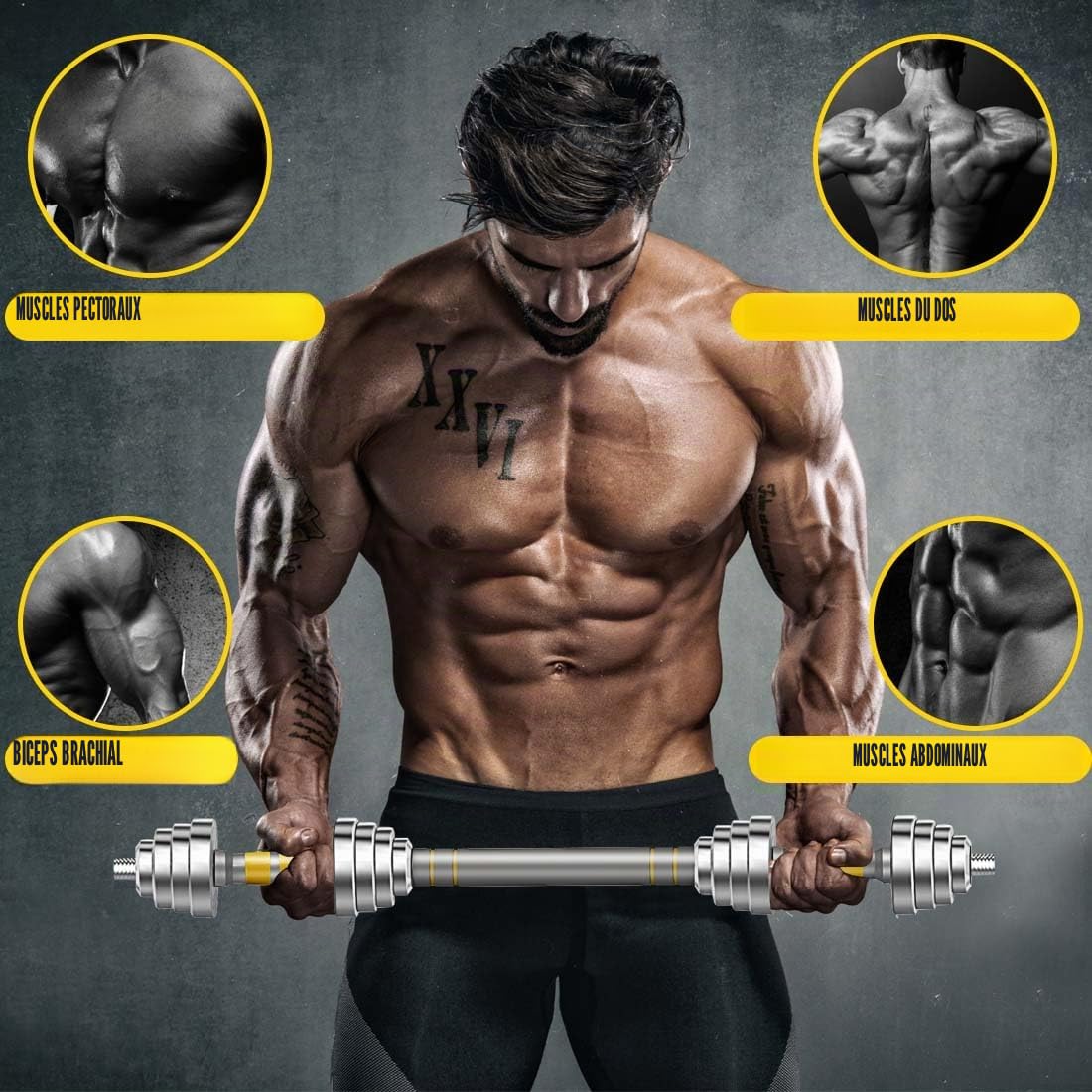 PHOEROS Ensemble d'Haltères Réglables - Set de Poids 20/30/40 KG, Haltère Barre Kettlebell 3 en 1, Haltères en Acier Paire pour Fitness Musculation, Équipement Sportif Domicile Homme Femme