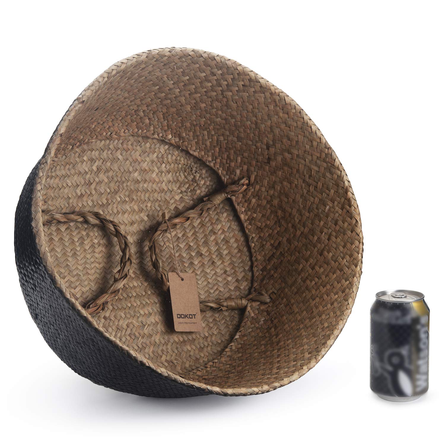 DOKOT Cesto Vimini Naturale Seagrass con Manico Ceste per Piante Cestini Portaoggetti Cesti Portabiancheria per Bagno (Nero)