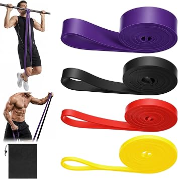 4 Pcs Resistance Bands Pull Up Bands Set, TPE Exercise Band for Working Out Muscle Training and Physical Therapy with Carry Bag, Yellow Red Black Purple for Men and Women