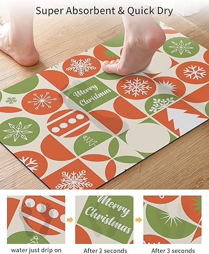 Miniatura 3 de Tapete de baño bohemio de Navidad para bañera, antideslizante, de secado rápido y absorbente, tierra de diatomeas, cocina, ducha, fregadero,