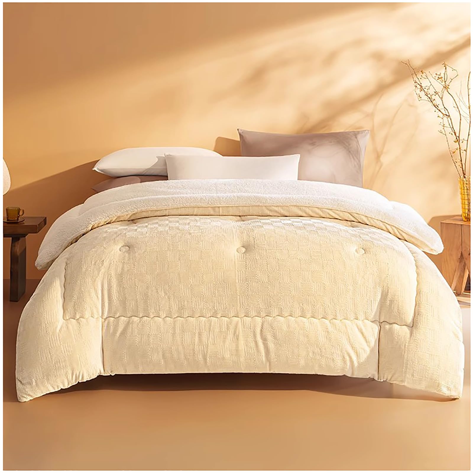 ZTGL Edredón Nórdico, Manta Cama 150/180/200/220 Invierno Gruesa Manta Sofa Grande Polar Reversible de Terciopelo de Leche, Edredón Suave Y Cálido Invierno,Beige,200x230cm(5kg)