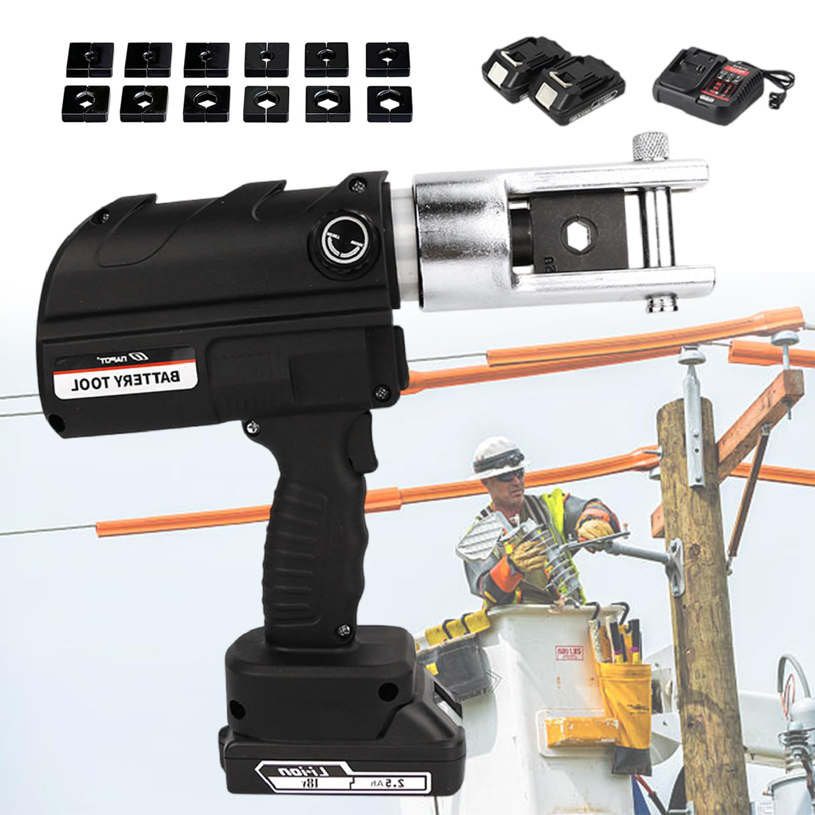 SENJINGHUA Electric Hydraulic Cable Lug Crimping Tool, 16mm² to 240/300mm² Terminal, Cable, Wire Electric Crimper Tool Kit, Crimp Tool Kits with 10/11 Dies,240mm