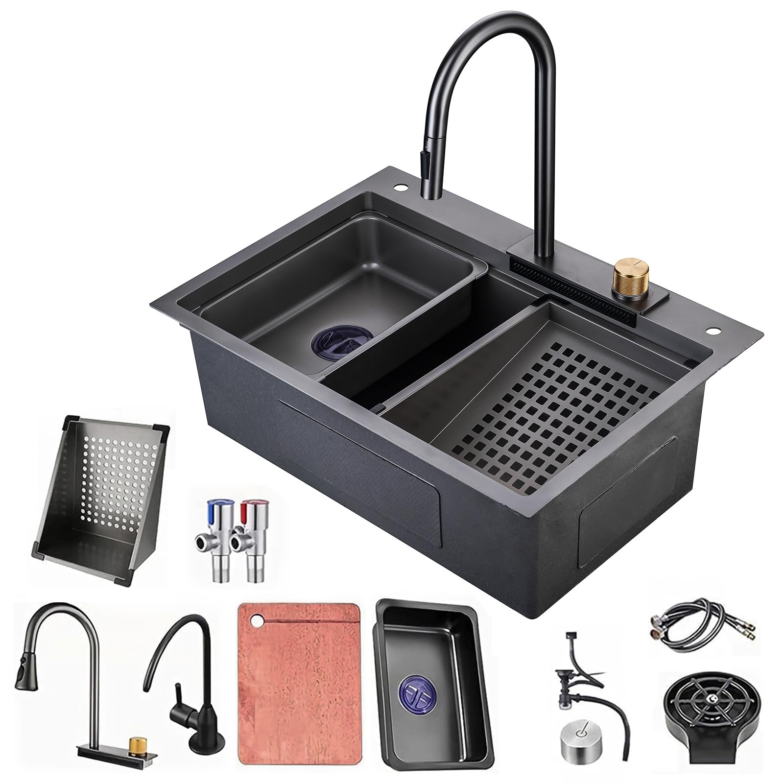 Fregadero de cocina cascada gris de acero inoxidable 304 de 80x45 cm para empotrar