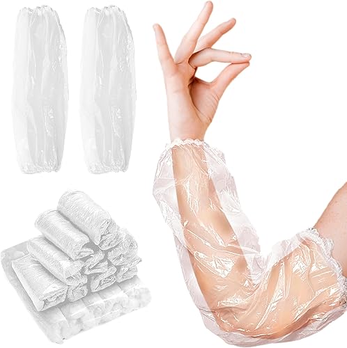 EZGOODZ Fundas desechables transparentes para brazos, 18 pulgadas. Paquete de 100 fundas impermeables para brazo con muñecas elásticas. Mangas