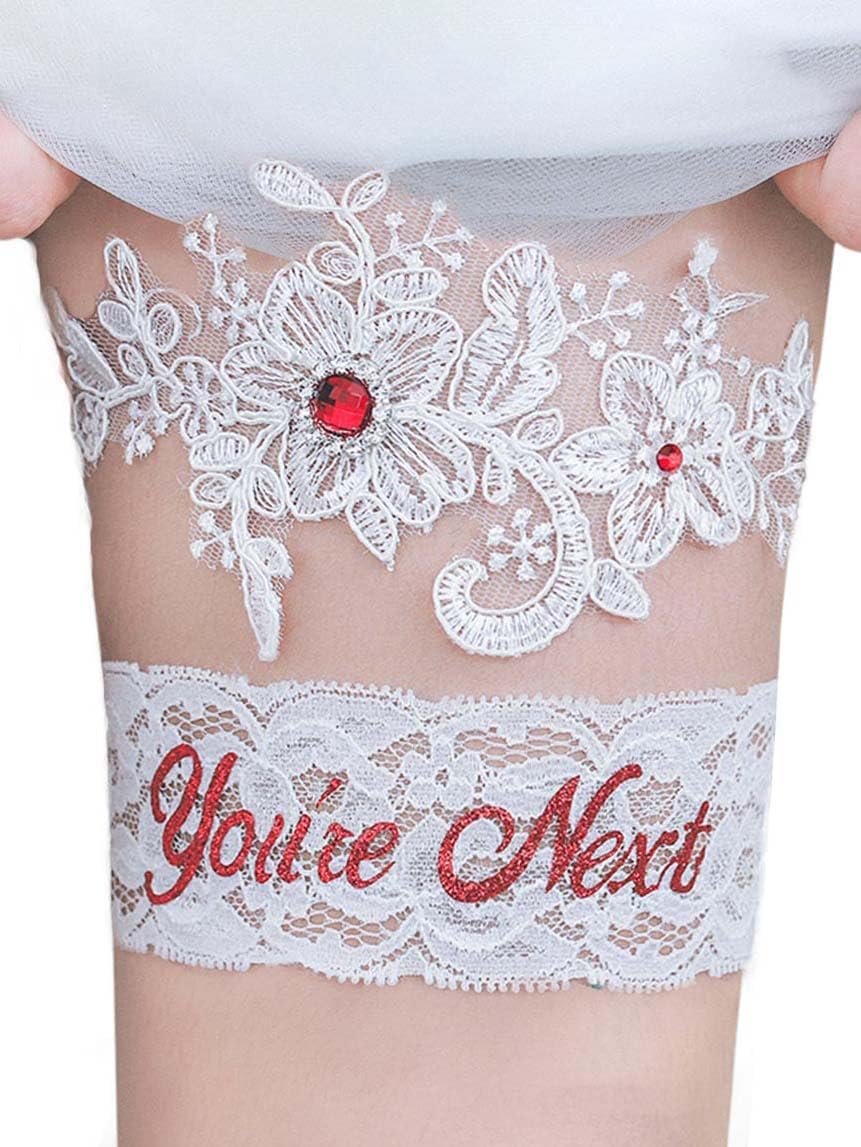 Campsis Bridal Garter Set Lace Crystal Wedding Garter Set Flower Garters Belt for Bride Prom Gift for Women and Girls 2PCS