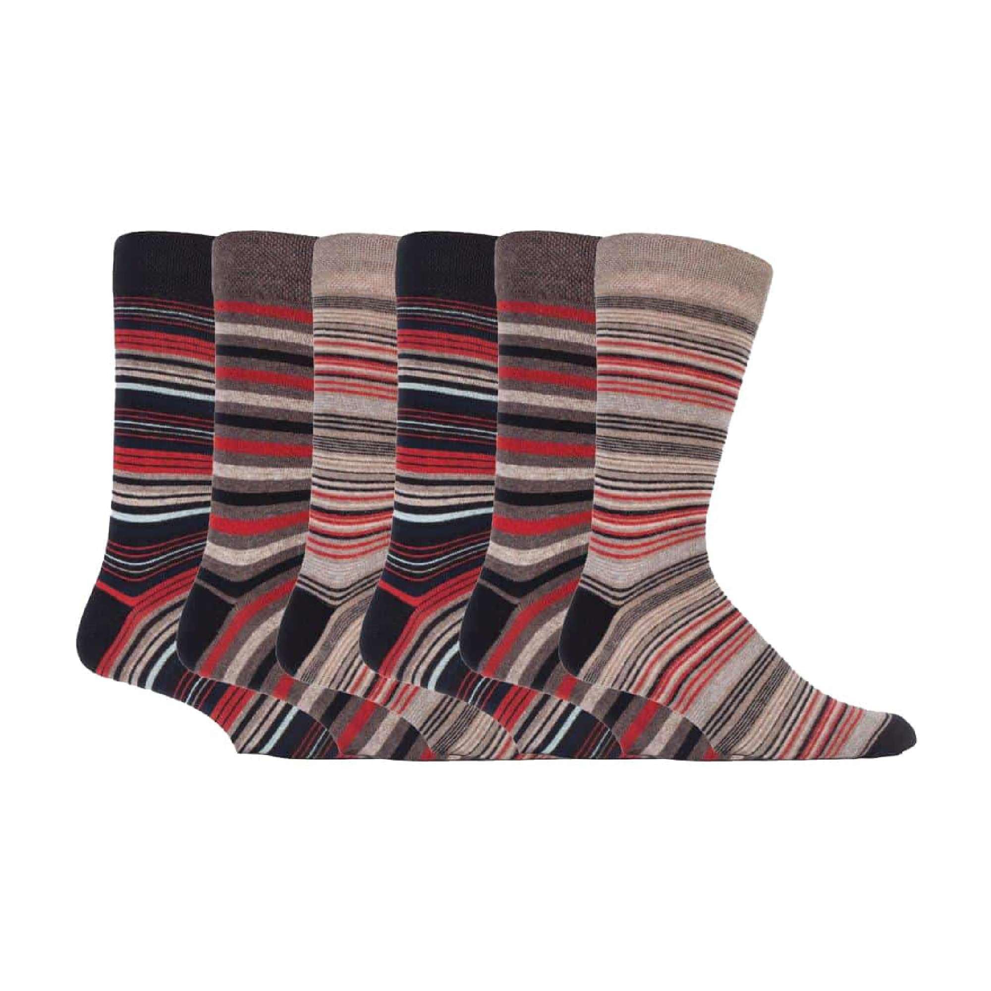 Sock Snob Mens 6 pack colourful striped patterned dress cotton socks 7 styles - Beige - Size UK 6-11