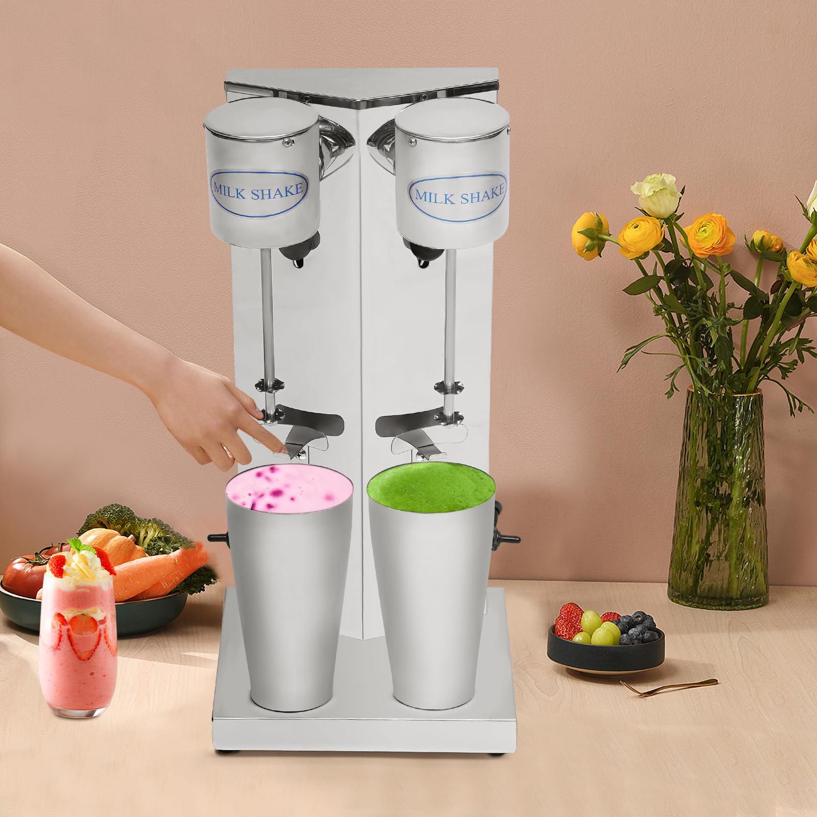 Stainless Steel Milkshake Mixer Shaking Machine, 110v Household Commercial Double-Head Milk Shaker Mixer Stand Mixer, Electric Drink Mixer for Cocktails, Milk