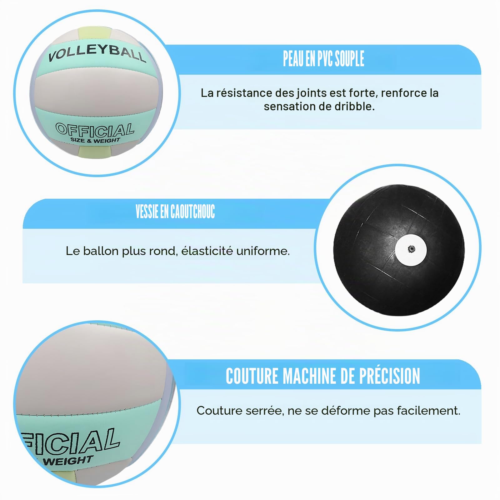 Volleyball: Taille officielle 5, ensemble de volleyball avec dispositif de gonflage, ballons de volleyball souples en PU, volleyball pour entraînement sportif intérieur et extérieur, jeu sur le sable
