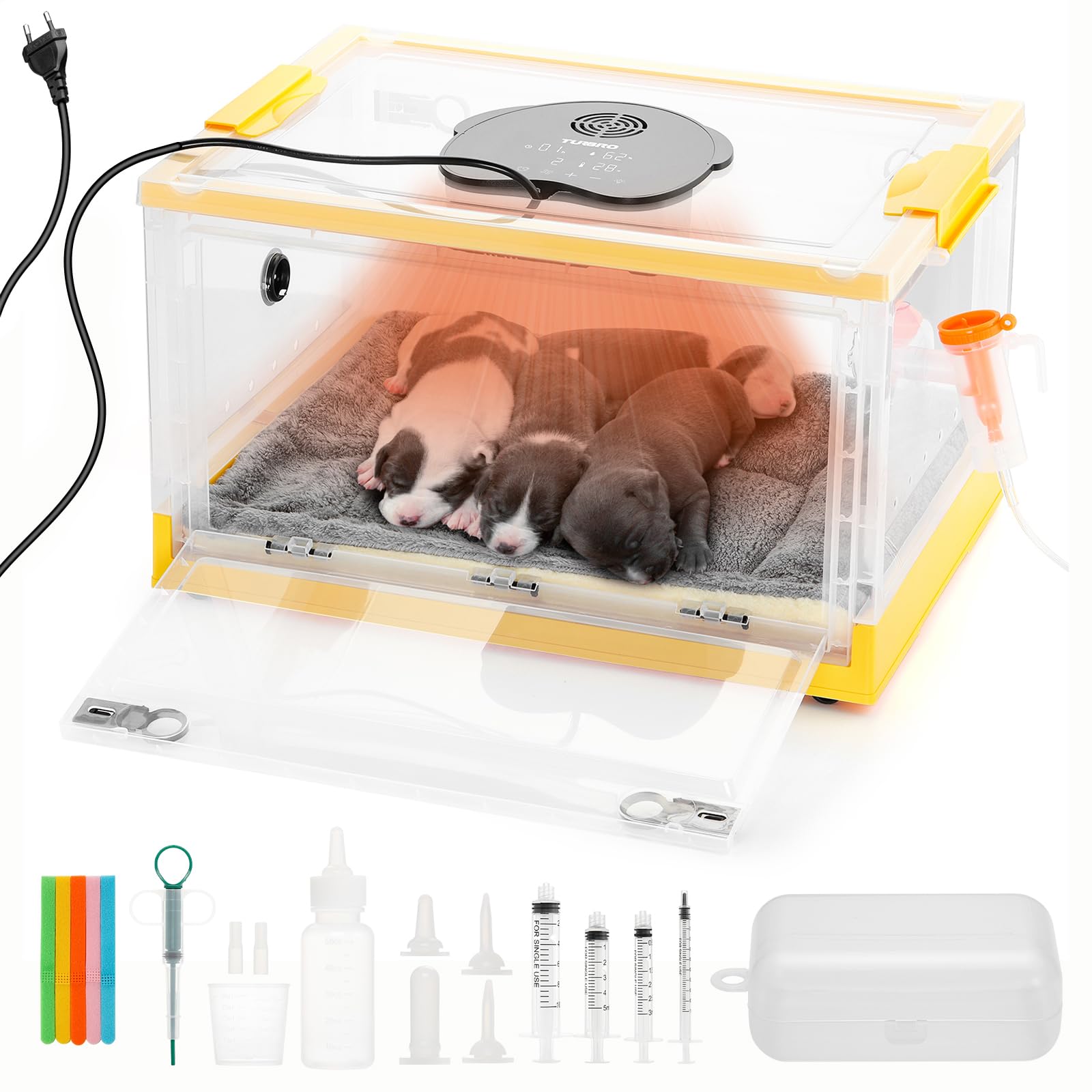 TURBRO 55L Brutkasten Inkubator für Welpen Kätzchen mit Heizungs Gebläsesteuerung LED Panel Temperatur Feuchtigkeitsüberwachung