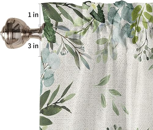 Miniatura 5 de Kitchen Curtains 2 Panels Rod Pocket Tier Curtain Summer Farm Green Leaves Window Valance,Light Filtering Window Treatment Pastoral Botanical