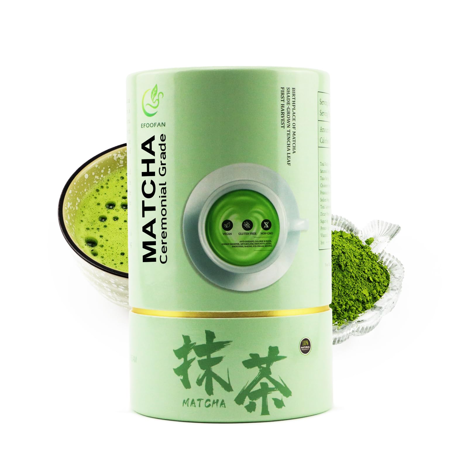 EFOOFAN Ceremonial Grade Matcha Green Tea Powder- (113g/4oz) - Matcha Lette, Pure Natural and Unsweetened, Chinese Premium Macha