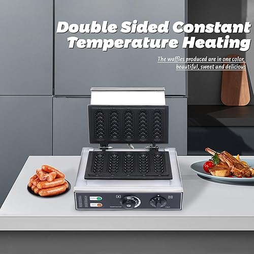 Miniatura 5 de 110 V 5 unids comercial antiadherente eléctrico francés hot dog en un palo waflera máquina de hierro 1500 W waffles para perros calientes para uso