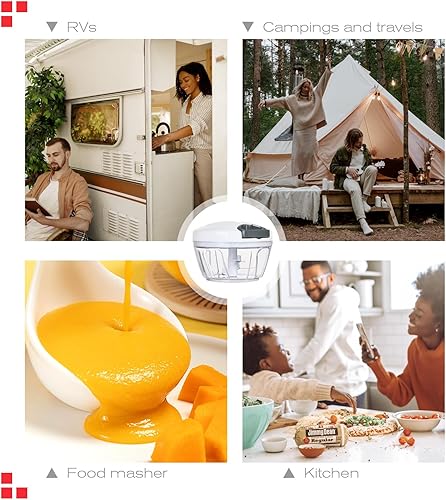 Miniatura 6 de Ourokhome Procesador Manual de Alimentos Picador de Verduras, Picador de Ajo Portátil de Tirar de Cuerda Manual Cortador de Cebolla para Verduras