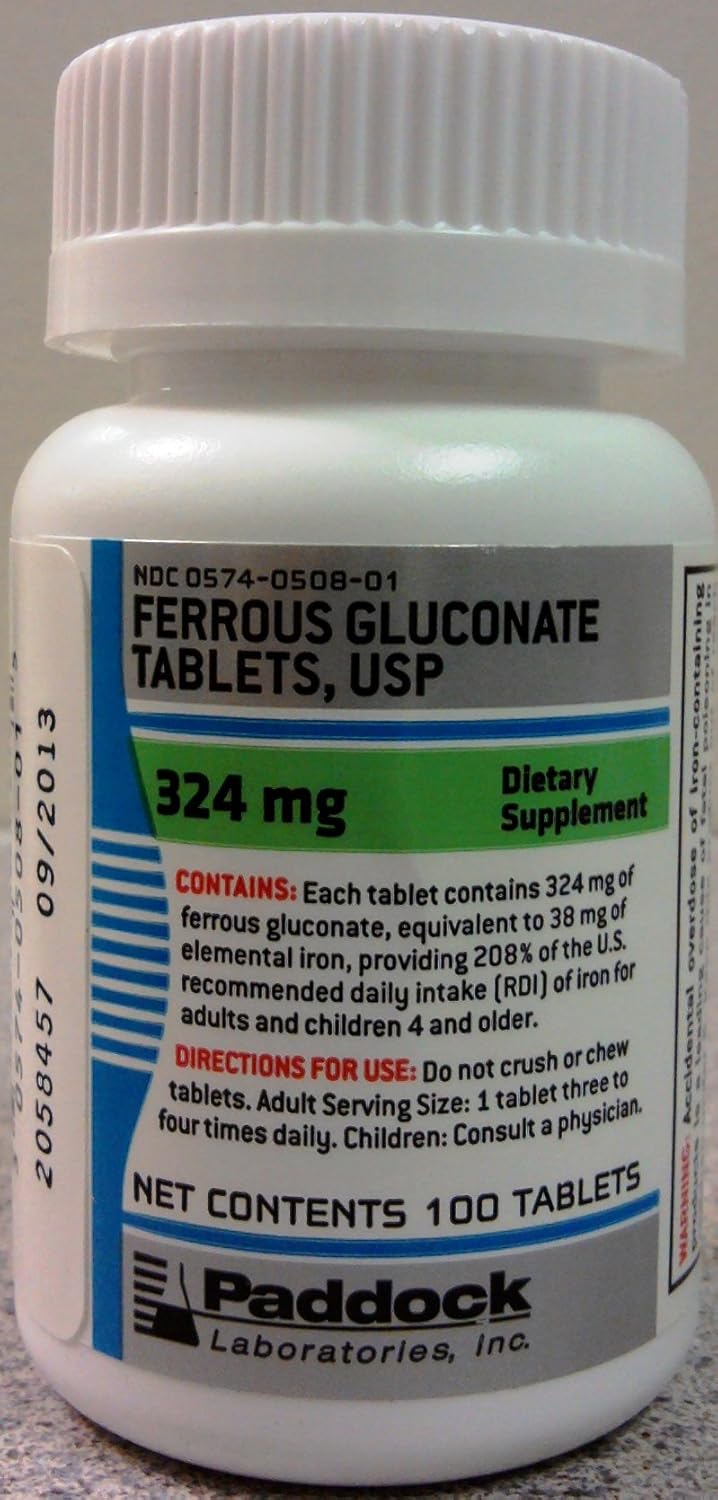 Ferrous GLUCONATE 324MG PADD 100 Comprimidos: Suplemento de Ferro Seguro e Eficaz para Adultos e Crianças