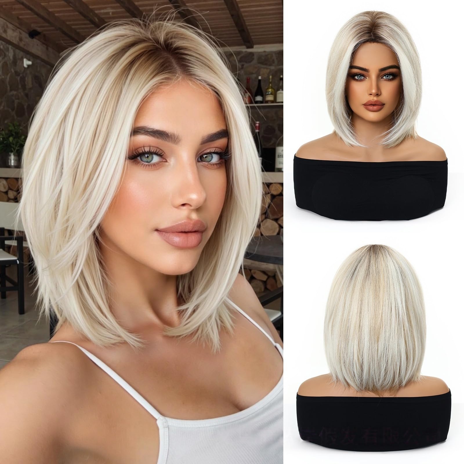 Photo 1 of Novastel platinum Blonde Short Wavy Human Hair Wigs Lace Hairline Bob Style Heat Resistant Natural Appearance for Everyday