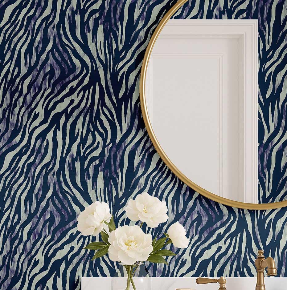 Papier peint animalier amovible en vinyle adhésif bleu S4Sassy