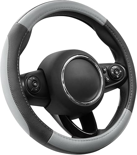 Miniatura 22 de SEG Direct Funda universal para volante de automóvil, de 15 pulgadas, piel de microfibra, color blanco y gris Negro y gris