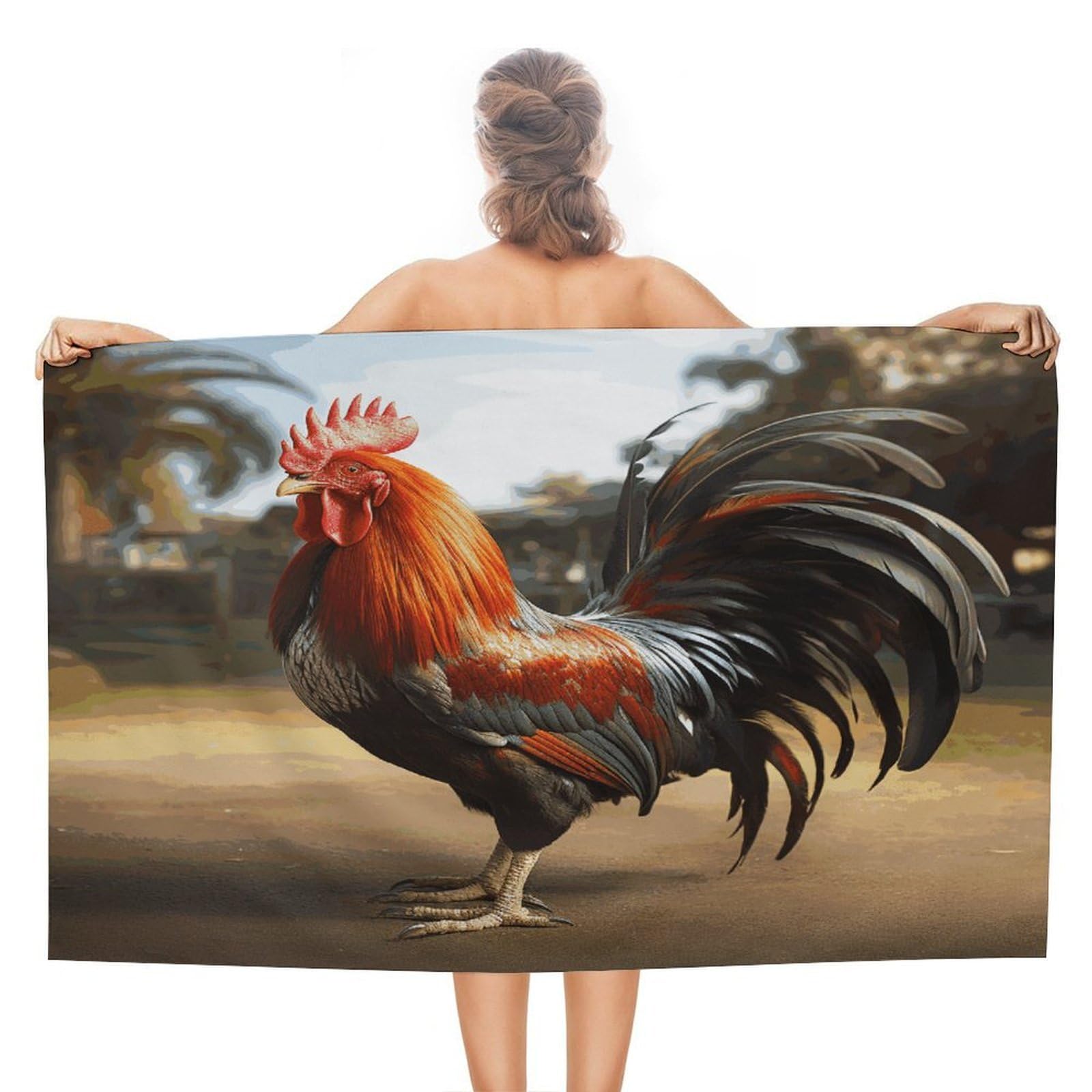 VstaDank Proud Rooster Bath Towel Stylish Double-Faced Pile Travel Towel Soft Absorbent Beach Towel for Pool Swim Sports Camping Adults Gift 51X31 Inch