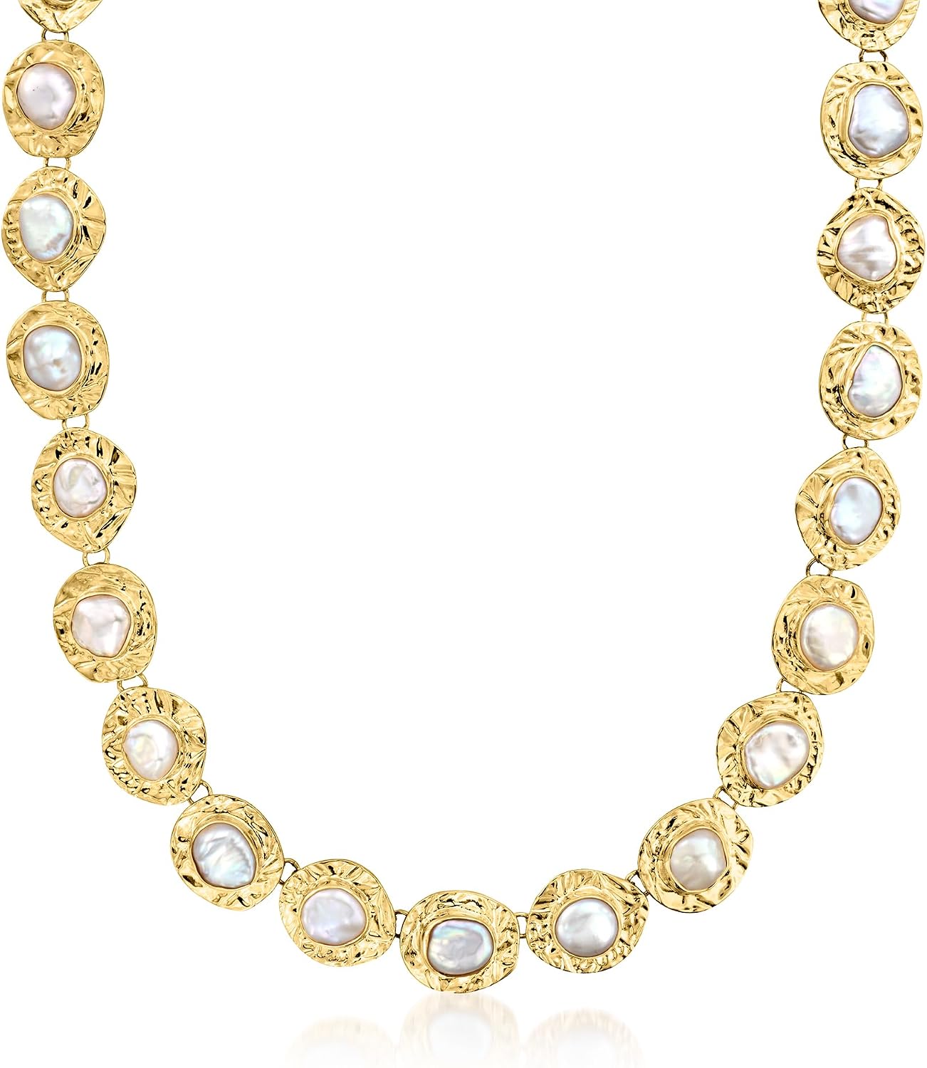 Ross-Simons 10x12mm Bezel-Set Cultured Baroque Pearl Disc Necklace in 18kt Gold Over Sterling