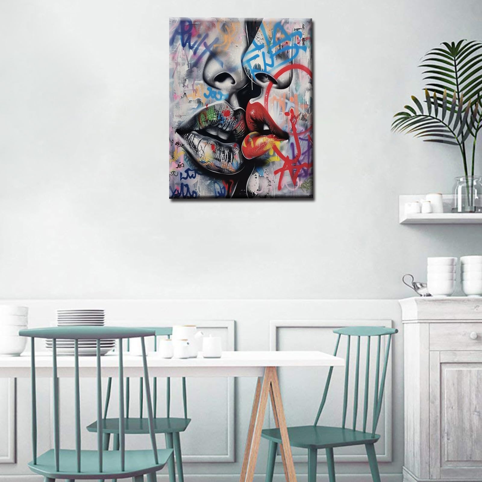 Tucocoo Couple Kissing Graffiti DIY Oil Painting by Numbers for Adults Wall Decor Gift 16''x20'', Artwork-03, ( DIY Frame)16W''x20H'' - Image 3