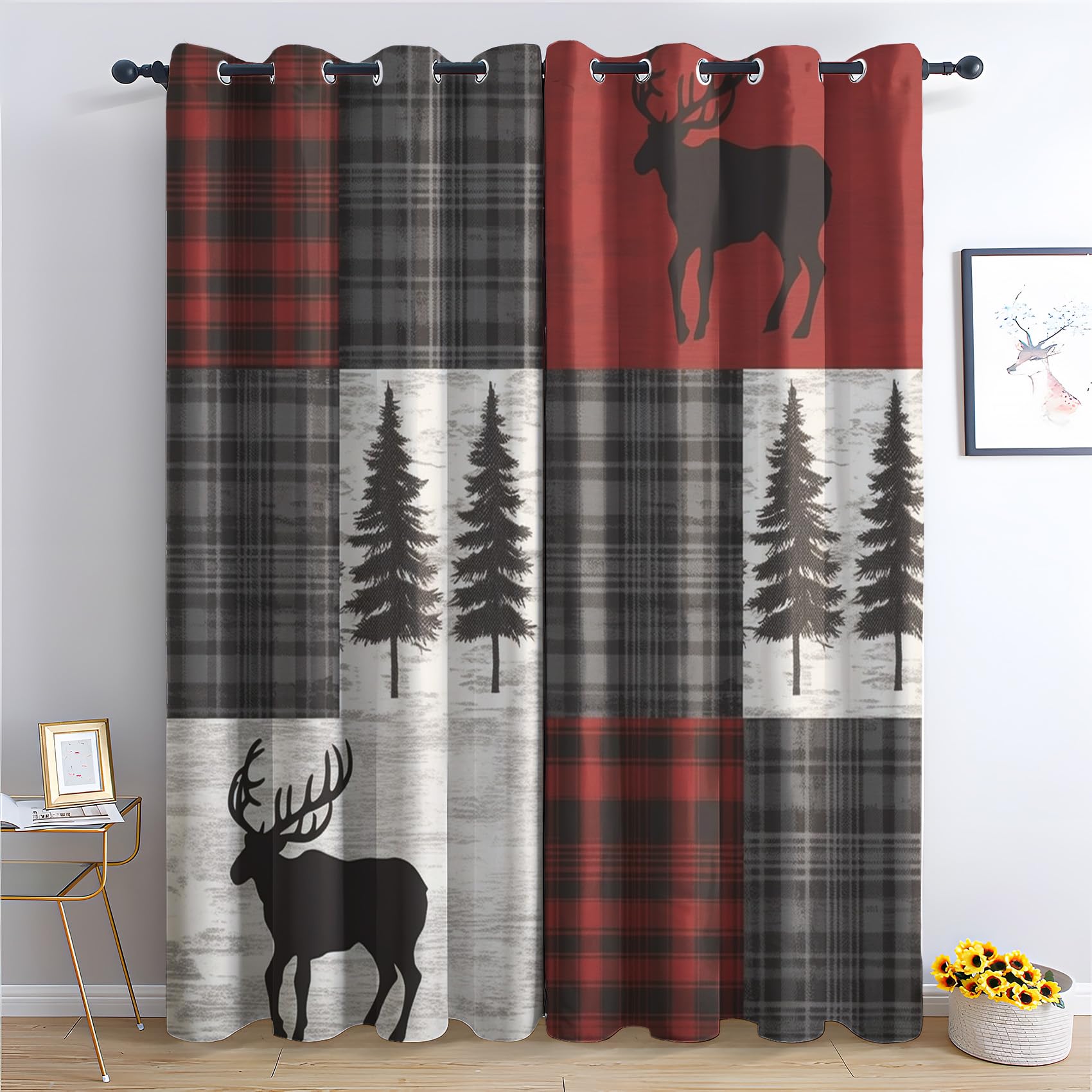 Rideau occultant thermique cerf de la forêt 140x200 cm lot de 2