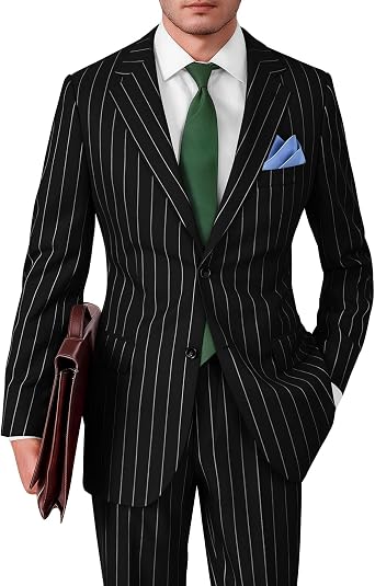Mens Pinstripe Suit Classic Fit 2 Piece Vintage Striped Suits for Formal Business Wedding Prom 1920s Set