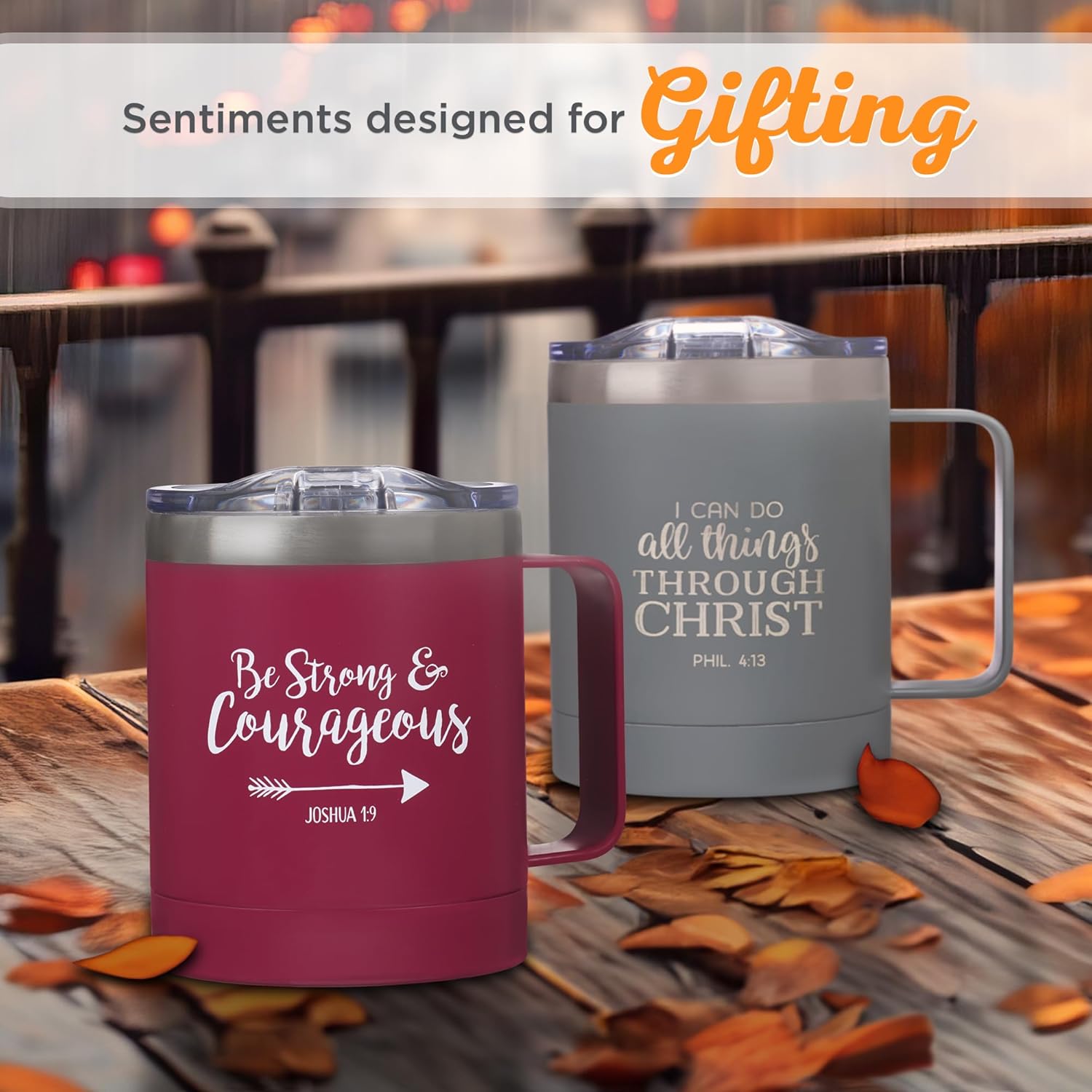 Christian Art Gifts Be Strong & Courageous Stainless Steel Magenta Mug w/Joshua 1:9 - Camp Style Travel Mug for Women and Men (11oz Double Wall Vacuum Insulated Coffee Mug with Lid and Handle) - Image 6