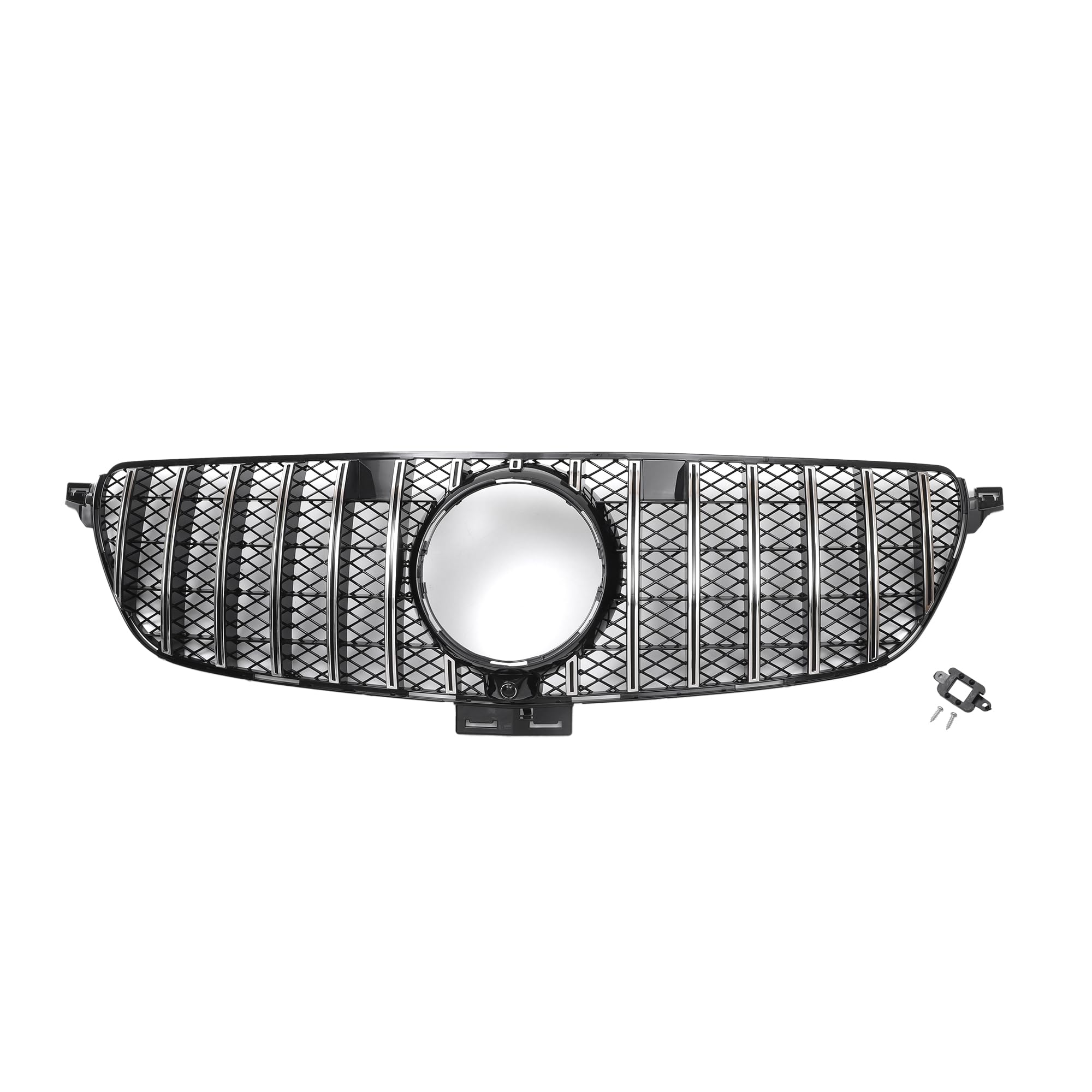 X AUTOHAUX Black Chrome Silver Tone Front Upper Hood Bumper Grille Grill for Mercedes-Benz GLE300d 2016-2017 Front Upper Bumper Kidney Grille Grill 1pcs