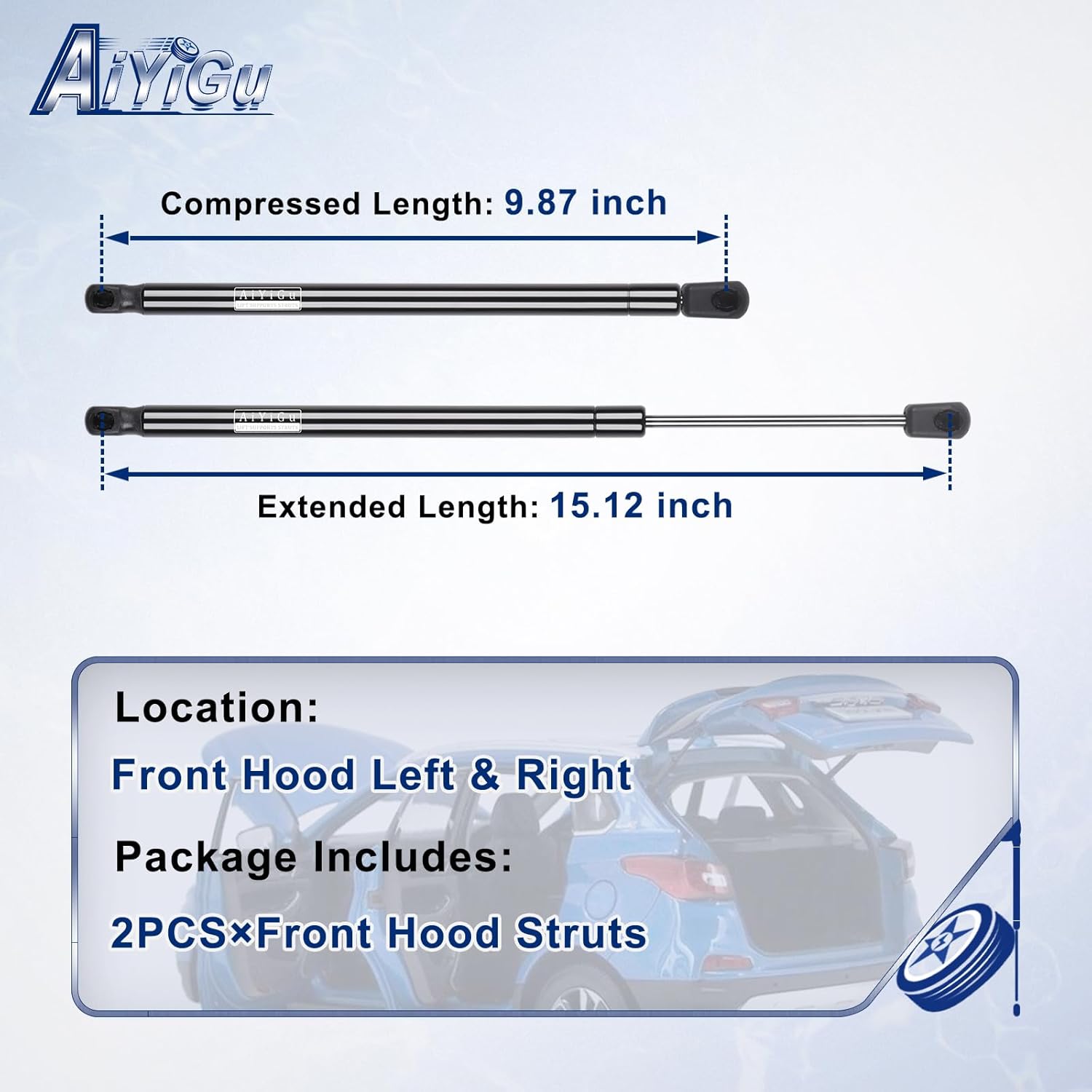 aiyigu 2 pcs 15.12 in front hood struts shocks lift supports gas springs compatible with 2007-2018 santa fe / 2013-2018 santa fe sport, replaces 6877 pm3318 sg367023