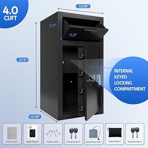 Miniatura 2 de Caja fuerte con ranura para caídas de 4.0 CUB, caja fuerte para depósito de dinero de negocios, caja fuerte con compartimento interno de bloqueo con