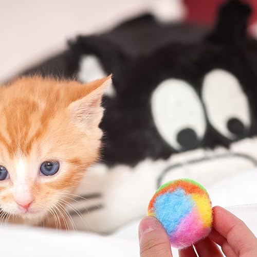 Miniatura 2 de 20 bolas de gato arcoíris de felpa suave con pompón para mascotas para masticar y entrenar para gatitos, juego interactivo para estimular la