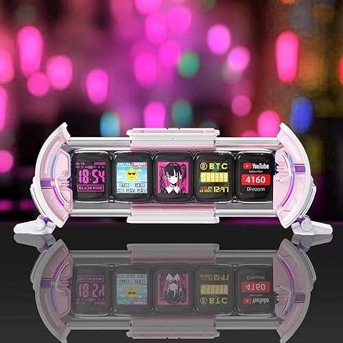 Divoom Times Gate Cyberpunk Digital Clock - Smart App Control, WiFi Connectivity, RGB LED Display, Customizable Dashboard & Pixel Art for Gaming Room and Office Decor (Pink) - pink