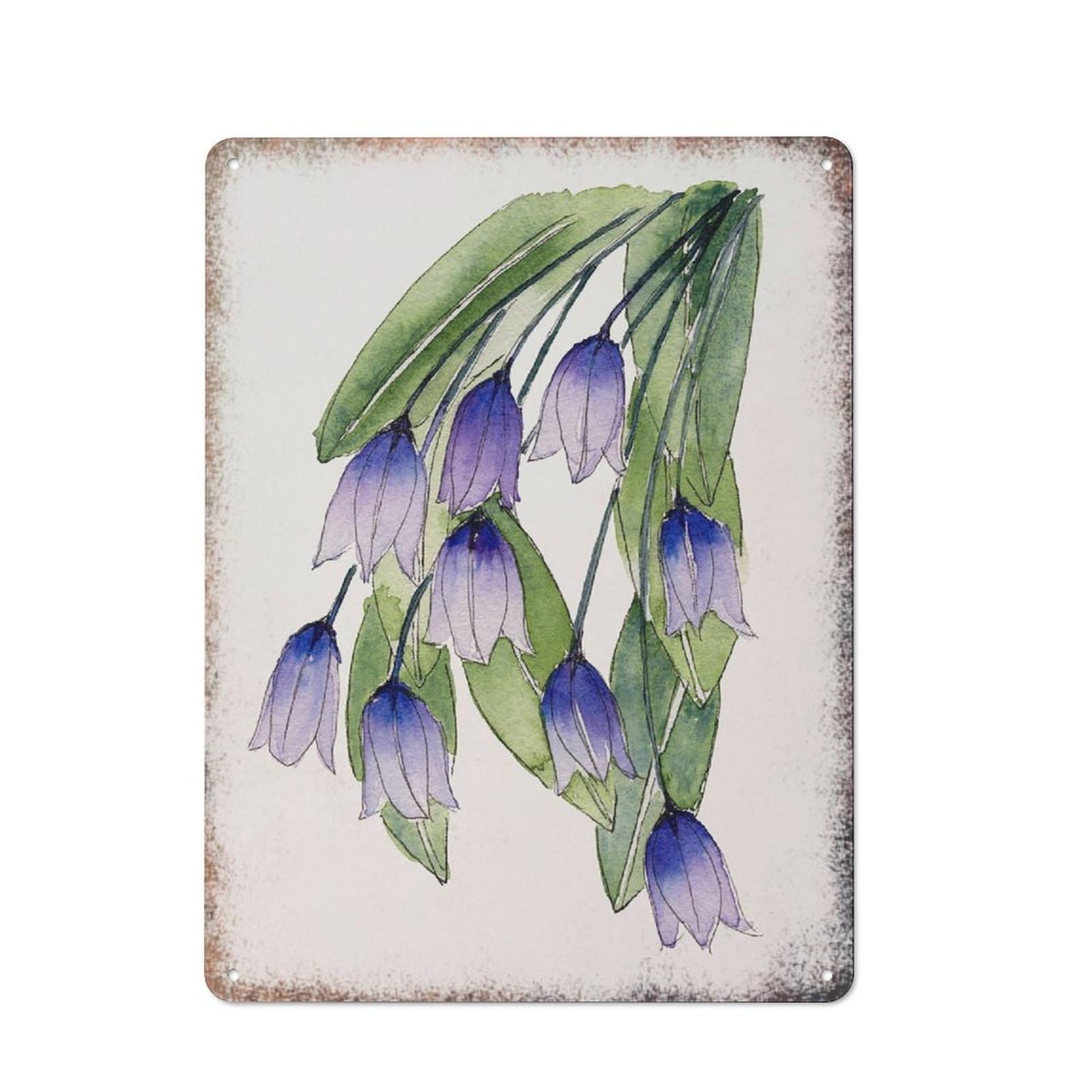 Bluebell Native Flower Watercolor Large Metal Wall Art Floral Decor Sign for Kitchen Bedroom Outdoor Restaurant Cafe Bar 8x12 Inch