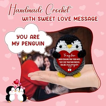 Anniversary Couple Gifts for Him Her to My Love Crochet Penguin Couple, for Wife, Cute I Love You Present for Boyfriend Girlfriend Wife Husband