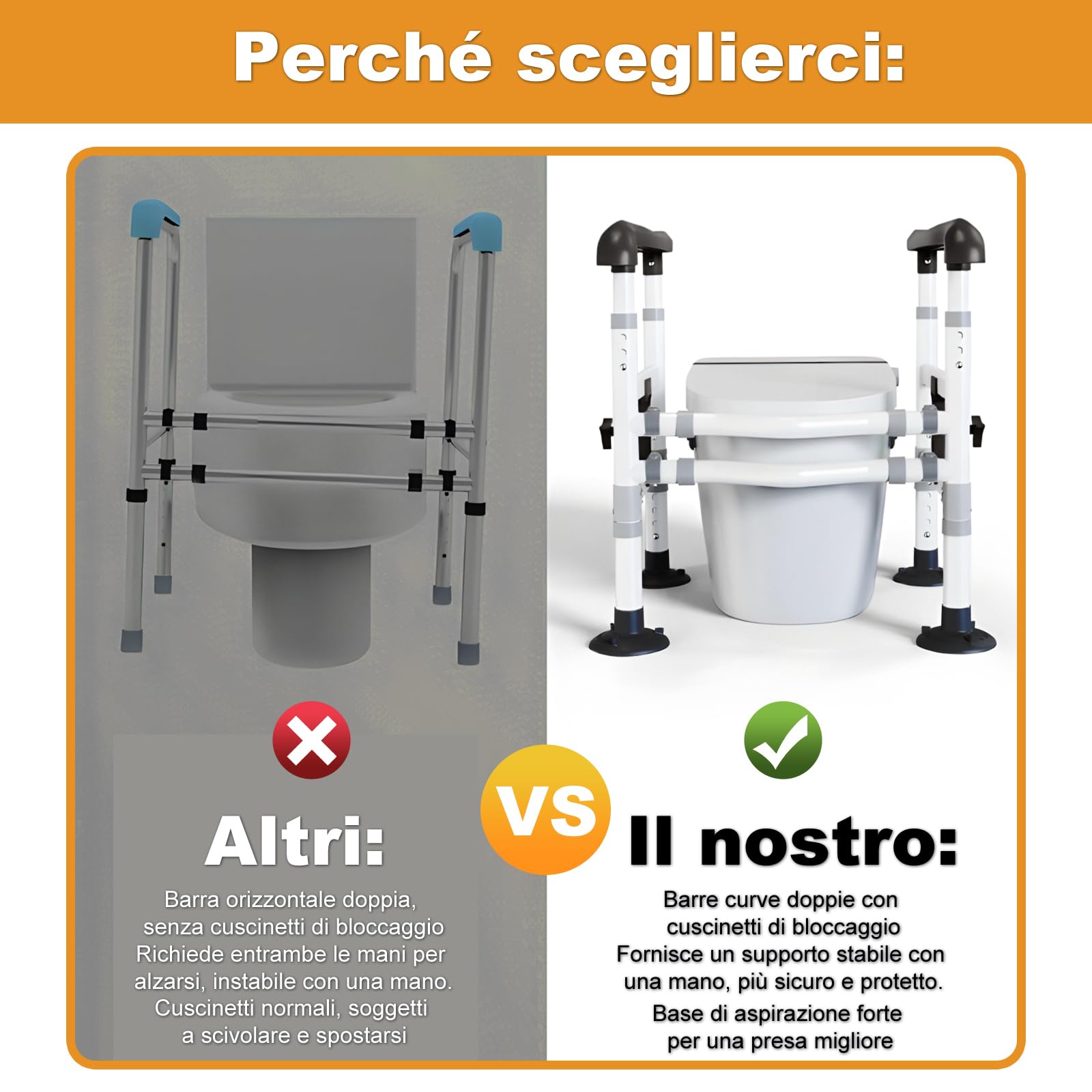 supregear Telaio WC per anziani e disabili, altezza e larghezza regolabili, maniglie antiscivolo con ventose, compatibile con la maggior parte dei WC, facile da montare, Nero