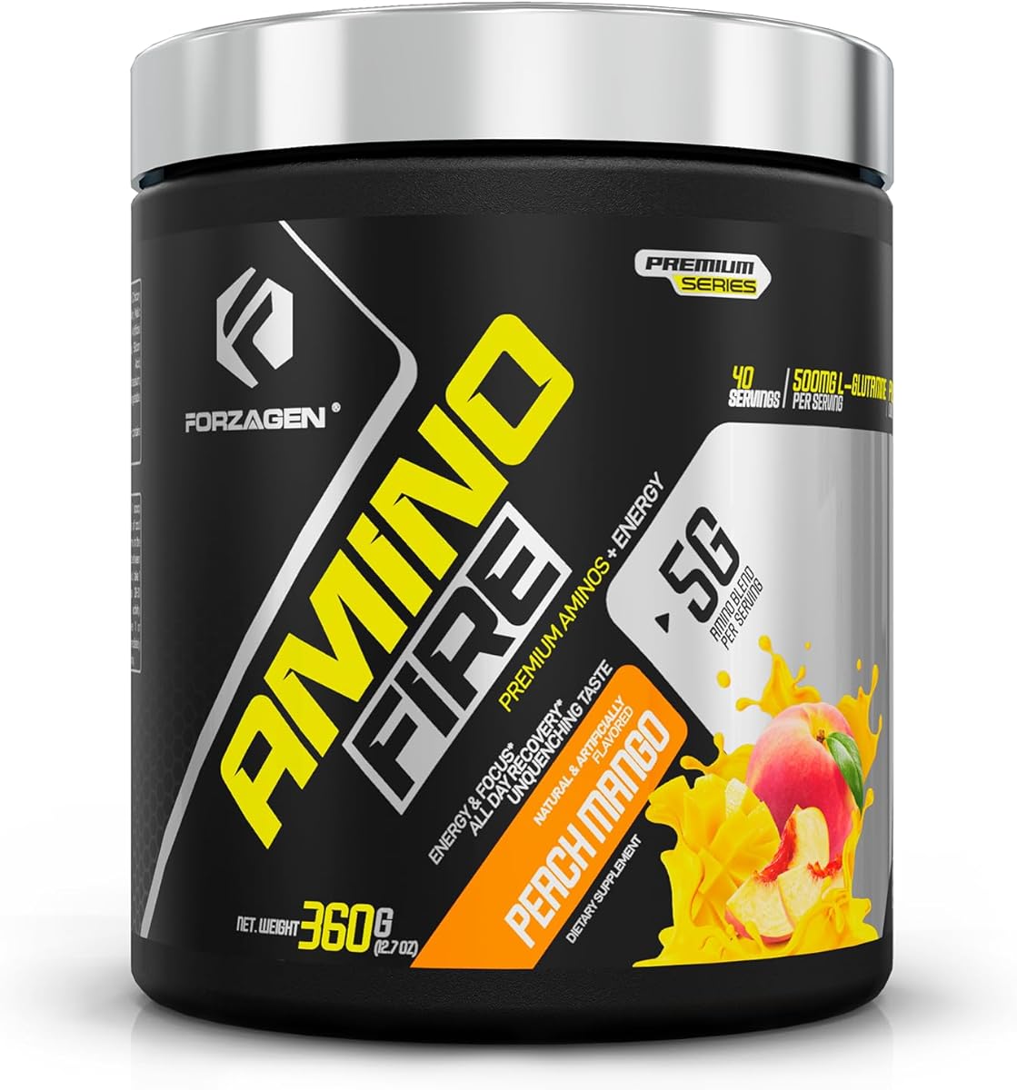Forzagen Forzagen Amino Fire | Essential Amino Energy Powder for Pre-Workout | BCAA Energy Boost & Muscle Recovery Drink Mix, Enhance Focus & Concentration, Dietary Supplement | Peach Mango, 40 Servings