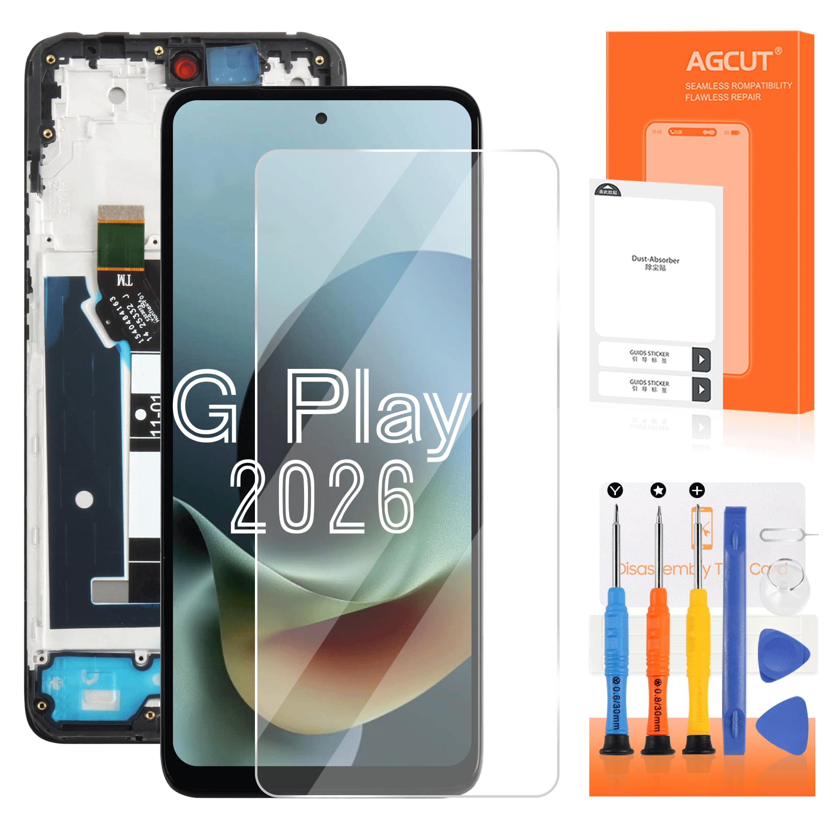 AGCUT for Moto G Play 2026 Screen Replacement for Moto G Play 2026 LCD Display XT2615-1 XT2615-2 XT2615 LCD Digitizer Touch Screen Assembly Repair Kits with Frame