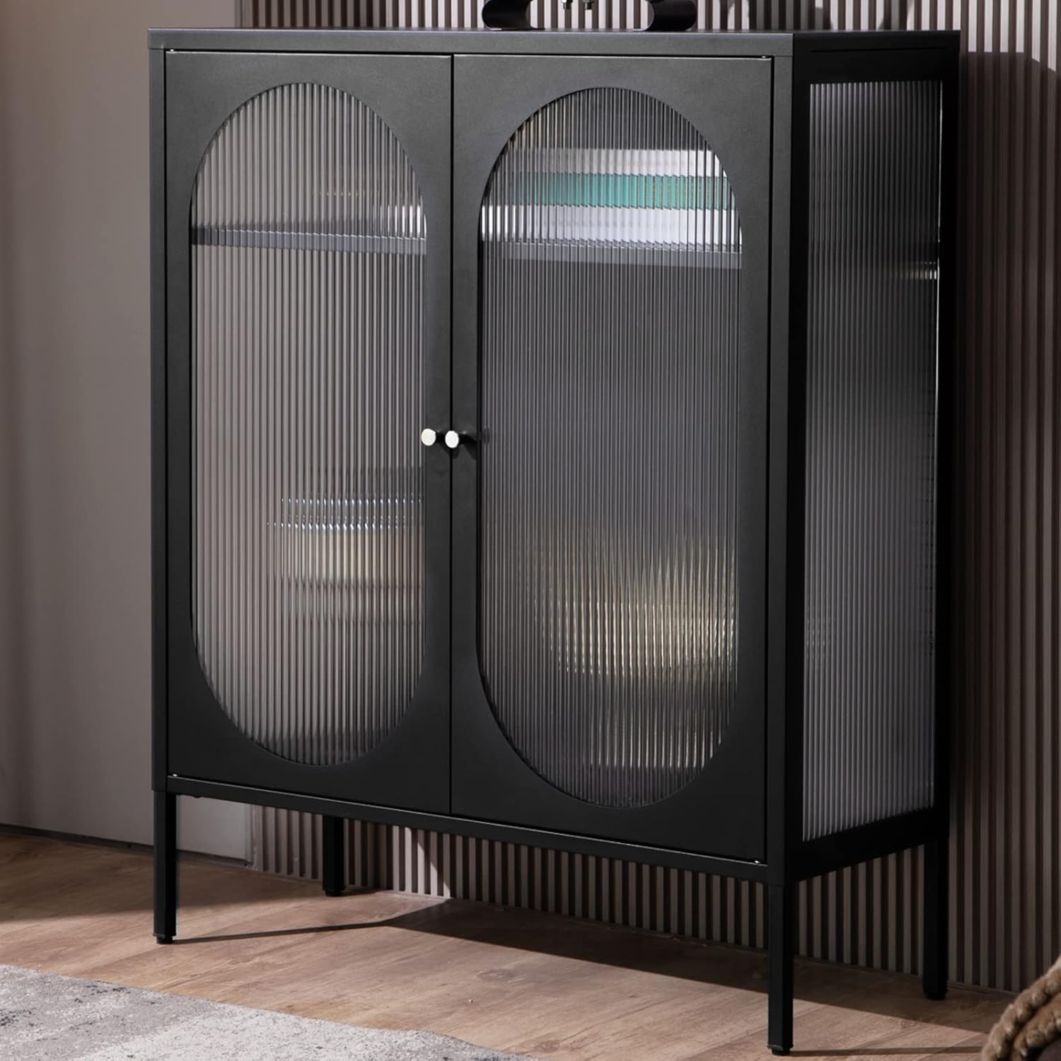 SICOTAS Modern Sideboard Buffet Cabinet with glass doors closed