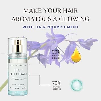 benatu Hair Perfume for Women, Alcohol Free Long Lasting Fragrance Spray for Hydrating Shine, Argan Oil Scented Hair Serum with Keratin & Elastin (Blue Bellflower) 2.7 fl oz