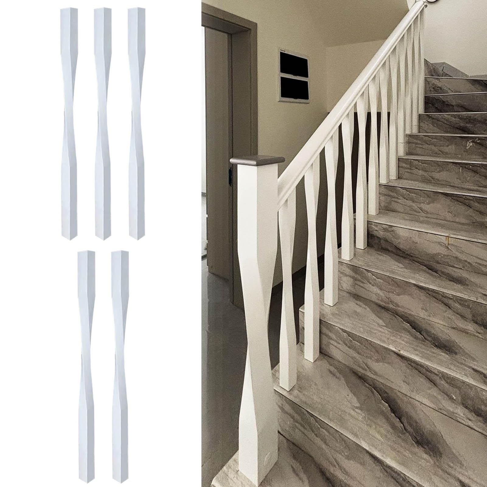 JFBLSD Solid Wood Stair Balusters, Indoor Stair Railing Spindles Contemporary Staircase Spindles Bundles Handrail Parts for Contemporary Home Décor(White,5Pcs)