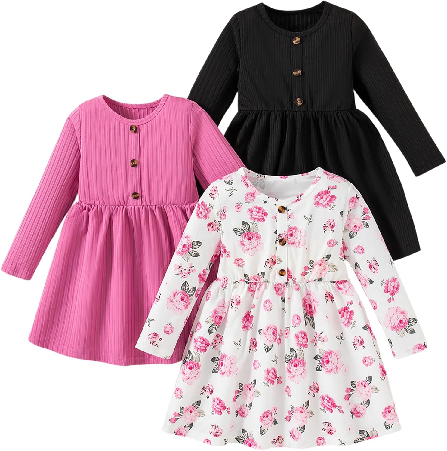 Girls Dresses Toddler Girls Dress 3-Pack Casual Party Print Skater A-line Dress Sundress