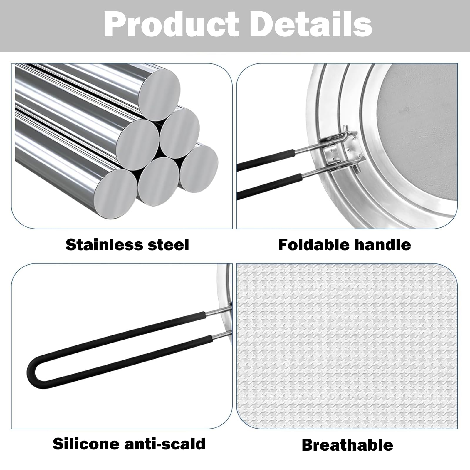 Protector Contra Salpicaduras para Sartén,Tapa Antisalpicaduras con Mango Plegable,Pantalla Antisalpicaduras de Acero Inoxidable,Tapa Antisalpicaduras Sarten,para Proteger Contra Salpicaduras de Grasa