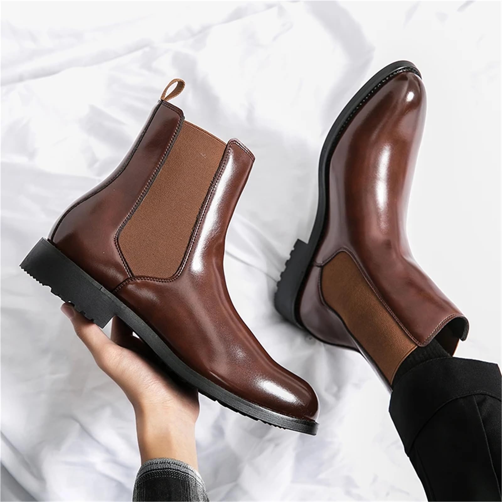 Chelsea Boot Uomo Stivali da uomo invernali in pelle, scarpe autunnali lavoro Chelsea, alte, eleganti