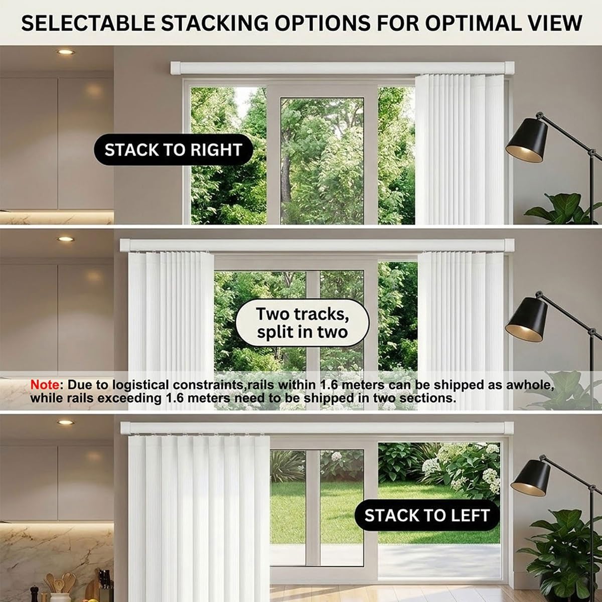 Vertical Window Patio Blinds, Fabric Vertical Shades for Sliding Glass Doors, Black Out Door Shades, Cordless Window Blinds for Room Divider, Large Window(White)