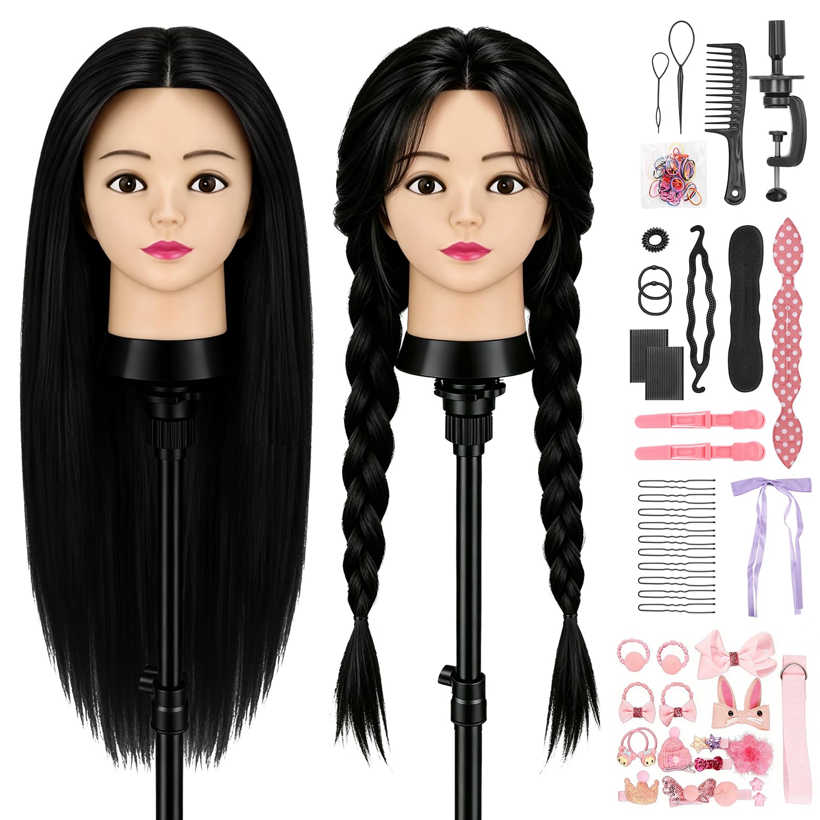 TwoWin 24 inch Cabeza de Peluquería con 80% Pelo Natural, Cabeza de Maniquí