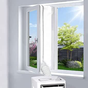 EGNBU Sello de ventana universal de 300 cm, kit de ventana portátil para aire acondicionado y secadora de muebles, cremallera doble, fácil de montar, protectores de intercambio de aire