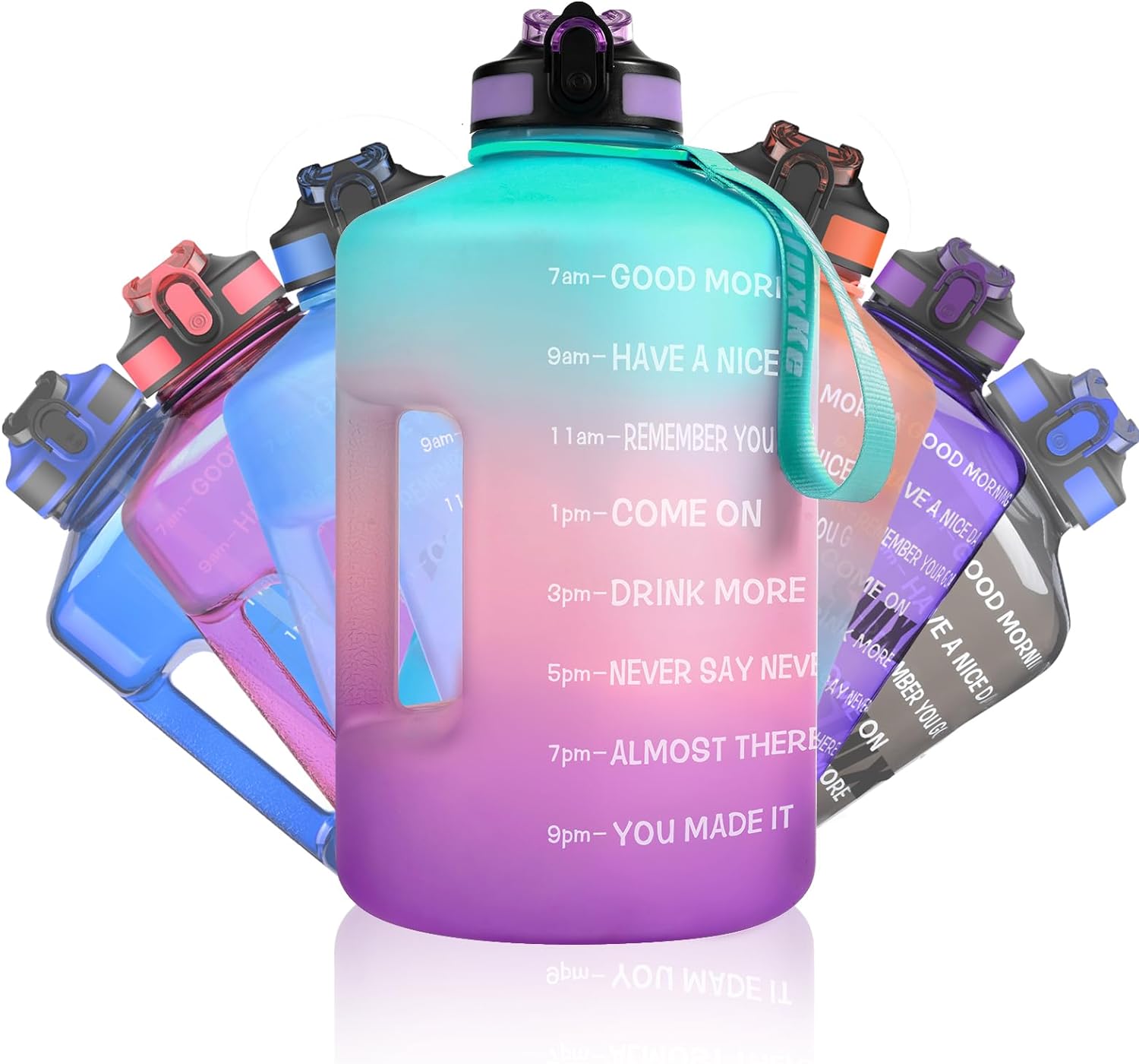 1 Gallon Motivational Sports Water Bottle with Time Marker, BPA Free 128oz Leak Proof Jug, Black, Plastic, 128 ounces, Fitness, Sports, Outdoor Activities